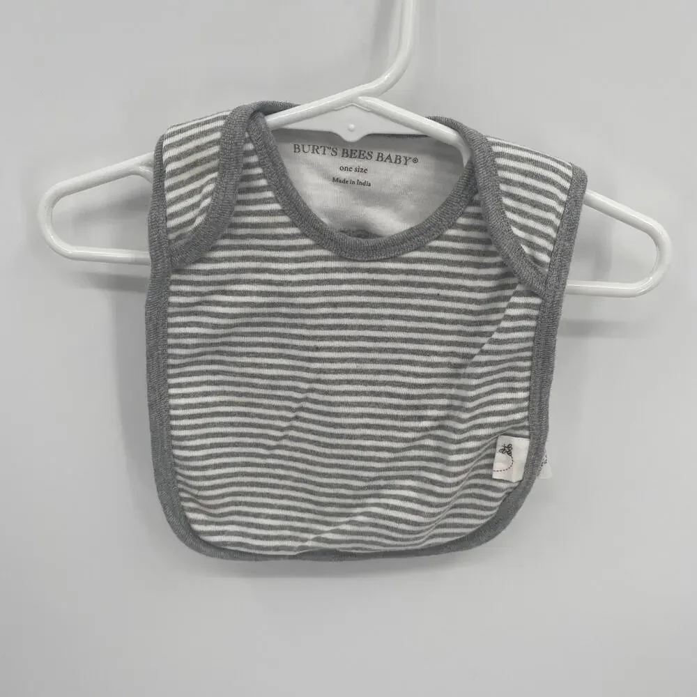 Burt's Bees Baby One Size Gray Striped Pullover Bib Terry Cloth Back Foldover